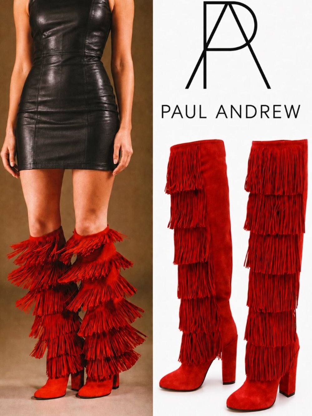 💋OBSESSED!💋 PAUL ANDREW Tara Genuine Suede Over The Knee Boots in Red
